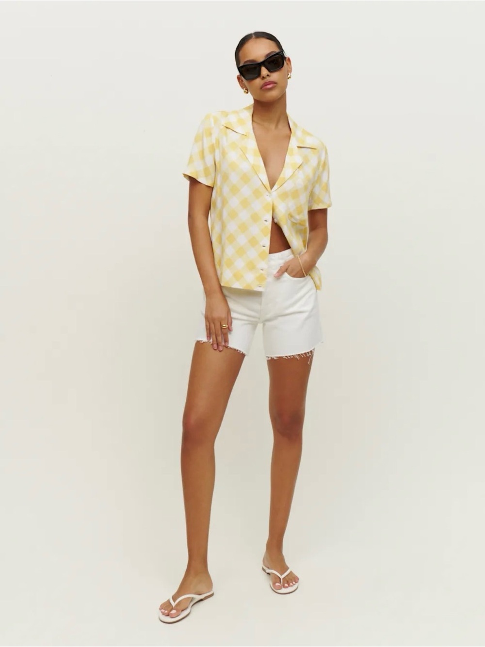 Reformation Cuba Top in Yellow and White Gingham